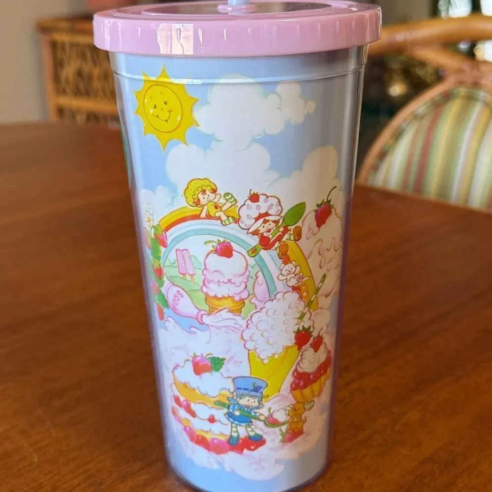 Mad Engine 24 Oz. Strawberry Shortcake Tumbler Rainbow Ice Cream Pink Straw